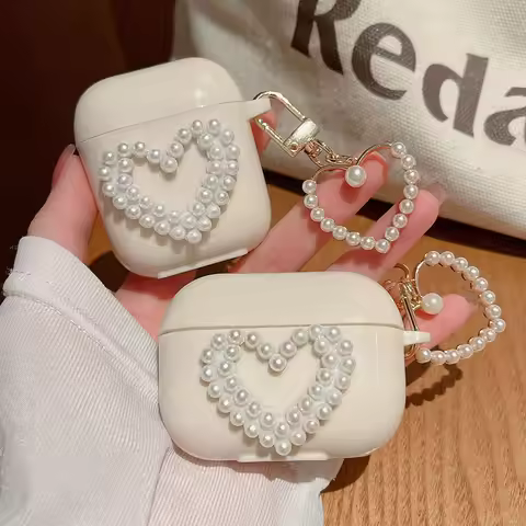 Earphone Case For AirPods 1 2 3 Pro 2 Luxury Pearl Love Heart Soft Shockproof Headset funda For AirP