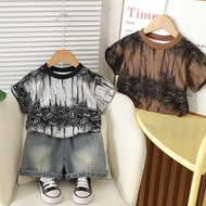 Kids Streetwear Outfit Set Smiley Burnout T-Shirt + ELMIR Denim Pants Boy Outfit Set