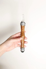 【快速出貨】尼泊爾喜馬拉雅山能量白水晶黑曜石天地連結魔法棒1