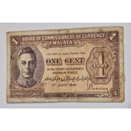 1941 1c 1 cent Malaya KGVI VF with tear