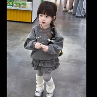 Ready Stock 90-140 Korean Version Girls Fleece Lining Korean Style Suit Autumn Winter New Style Chil