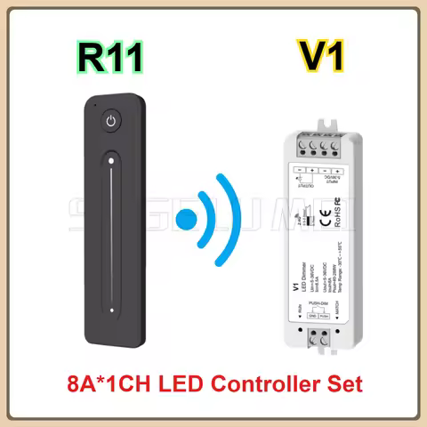 DC5-36V V1+R11 LED Controller Set 1CH*8A CV Controller Push-Dim 1 Zone Dimming Remote Control Single