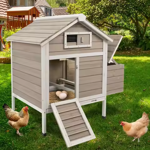 36.2L x 26W x 38.3H Outdoor Indoor Wooden Poultry Cage Hen Rabbit House Coop Nesting Box Ramp Remova