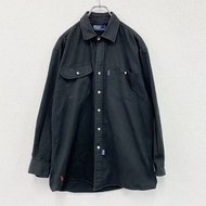 Polo by Ralph Lauren Lauren 長袖黑色牛仔襯衫，帶刺繡標誌和翻蓋口袋，黑色，M 碼，古著。