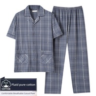 baju tidur baju tidur lelaki dewasa Piyama ayah bersaiz besar 100% kapas tulen