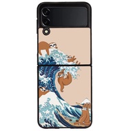Casing Case Samsung Galaxy Z Flip 3 4 Z Fold 3 4 Sloth Japanese Wave Surfers FLW0293