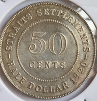 Limited 1920 / 1921 Straits Settlement 50 Cents Silver Coin (King Geogre V)