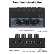 Mixer Ultra Low Noise 4 Channel Mixer 4 Input 1 Output DC 5V Mini Audio Mixer Microphone Guitar Bass