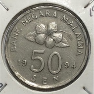 50 SEN 1994 ( SEMI KEYDATE ) MALAYSIA BUNGA  RAYA