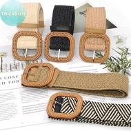 ThickRich Summer Women Elastic Woven Belt Square Buckle Vintage Boho Straw Belt Dress Belt MY