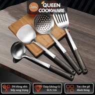 Convenient wooden handle 316 stainless steel ladle, spoon, and shovel kitchen utensil set - QUEEN CO
