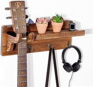Guitar Wall Hanger with Shelf Wood Guitar Stand Rack with 3 Hooks Wall Mount Bracket Holder for Classical Guitar