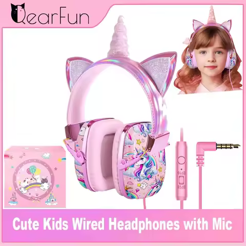 Cute Unicorn Kids Headphones Wired Headphones With Mic 85dB Volume Limite Children's Headphones for 