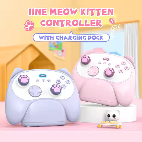 IINE PC/iOS/Android/Phone/Switch Meow Cat Controller with Charging Dock, Hall Effect Joystick & Trig