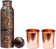 Siddharth International Pure Copper 1000 ML Water Bottle with 2 Copper Glass Drinkware Gift Sets (1000 ML Bottle, 300 ML Glass)