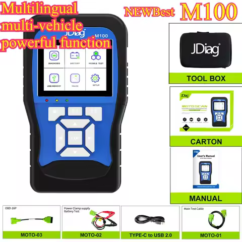 NEWBest M100 Motorcycle Diagnostic Tester Read and Clear Fault Codes for Battery Testing CO Idle Adj