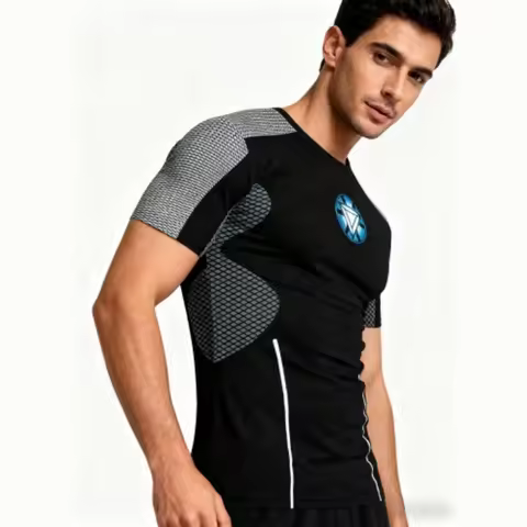 Men Iron Man Arc Reactor Compression T Shirt Quick Dry Stretch Short Sleeve Gym Workout Muscle Fit T