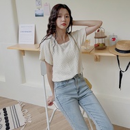 [HARPER] Light Solid Color Square Neck Puff Sleeve Cloth Top 2 Colors | Short Crinkled [CLE76027G]