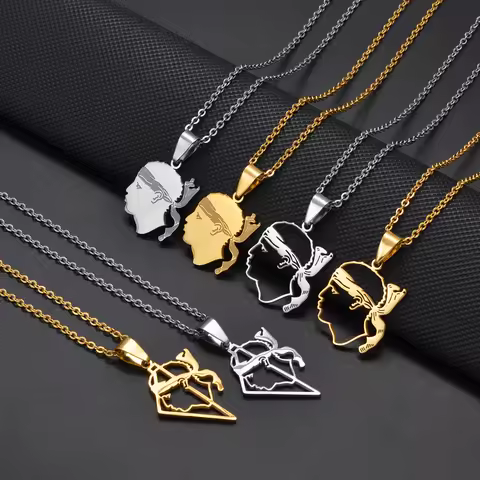 2025 NWE Corsica Flag Pendant Necklaces Sardinia Jewelry for Women Girl Stainless Steel Corse Sardeg