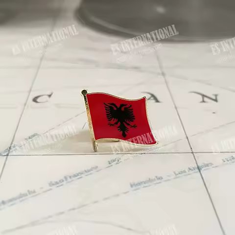 Albania National Flag Crystal Epoxy Metal Enamel Badge Brooch Collection Souvenir Gifts Lapel Pins A