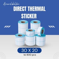 DIRECT THERMAL STICKER [30x20 MM] BARCODE STICKER LABEL PAPER 30x20 1 LINE 800 PCS