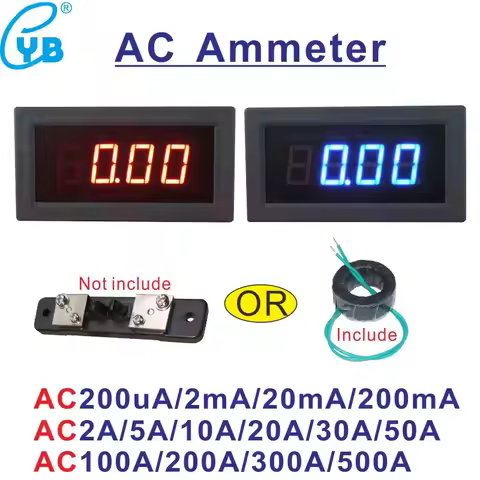 YB5135B LED Digital Ampere Tester AC Current Meter 20mA 200mA Ammeter 10A 50A 100A 200A 300A 500A Am