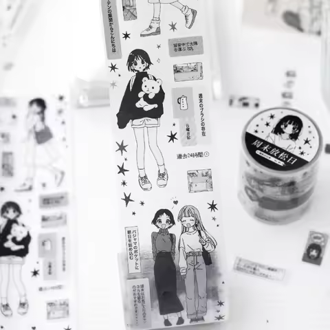 2m/roll Kawaii Japanese black and white manga style PET die-cut tape DIY decoration scrapbook diary 