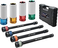 Prokomon 1/2 inch Drive Torque Limiting Extension Bar and Deep Impact Socket Set; 8 Pieces Torque Li