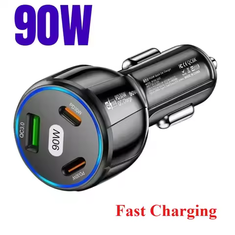 3 Port 90W USB Car Chargers Type C Fast Charging Car Phone Adapter for IPhone 14 15 Pro/Max Xiaomi S