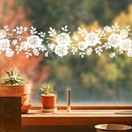【CAMILLES】White Flower Rattan Wall Sticker Electrostatic Glass Sticker Shower Mirror Decal