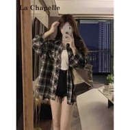 Lasher Bell Checked Long-Sleeved Loose Casual Sunscreen Shirt for Women