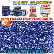 BLUE WHITE MIX // DIY Full Set Epoxy Colour Flake CoatingToilet Floor (FREE TOOL+1KG FLAKE+1L PRIMER+1L CLEAR) Paint (FS