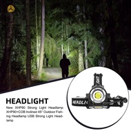 XHP90 Headlamp with COB LED 45° Angle USB Rechargeable Outdoor Fishing Light