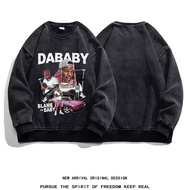 DaBaby General Style Bristles Heavy Industry Distressed Washed Black Gray Letter Printing Loose Boyf