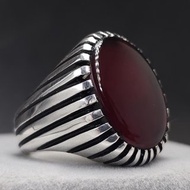 男士紅瑪瑙戒指，手工銀飾，橢圓形紅瑪瑙男戒，瑪瑙男戒
