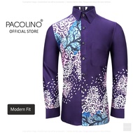 Pacolino - (Modern Fit Cutting) Purple Color Malaysia Men Batik Long Sleeve Kemeja Batik Lelaki Leng