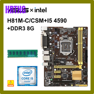 HRTHG LGA 1150ชุดวงจรหลัก ASUS H81M-C /Csm + Core I5-4590 Cpu + DDR3 8G H81 PCI-E เมนบอร์ด2.0 USB3.0 SATA III DVI Micro ATX ERGEG