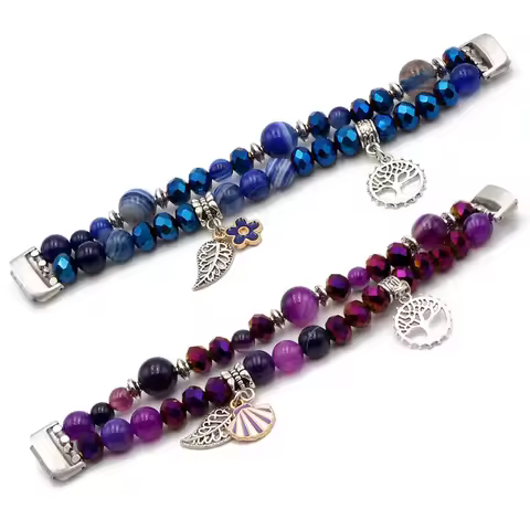 Purple Bracelet for Fitbit Inspire 3 Bands for Women Beaded Wristband Adjustable Agate Replacement S