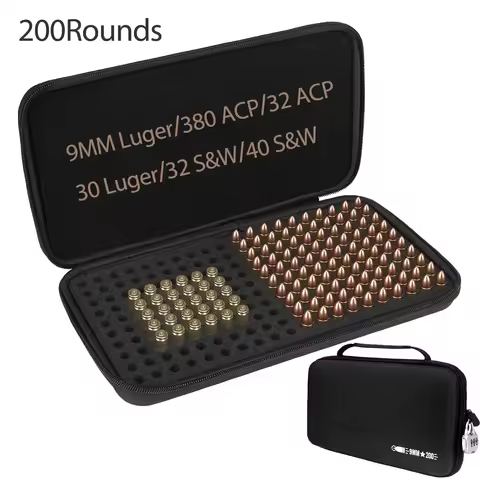 200 Rounds 9mm Ammo Case Tactical Ammo Storage Box Bullet Case Cartridge Carry Case Ammo Handbag 9mm