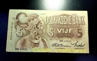 Uang Kuno Netherlands Indies Belanda 5 Gulden Wayang No seri Kecil