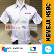KEMEJA HSBC Bank Shirt HSBC Bank Uniform White Short Sleeve Men's Embroidery