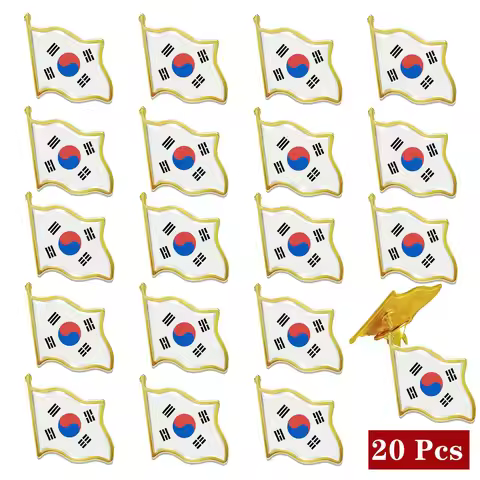 20pcs South Korea Flag Pins Metal Souvenir Badges South Korea Brooches National Country Flag Pin for
