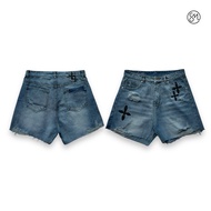 4 LEAF short jeans - Wide-leg 4-LEAF embroidered jean shorts.