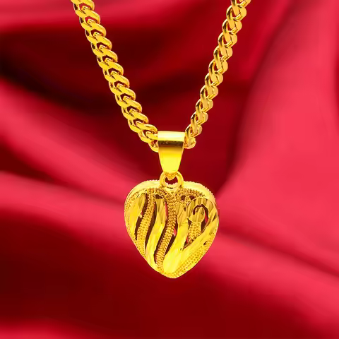 24K Gold AU999 Women Heart Hollow Necklace - Premium hollow craft, timeless heart, vibrant for young