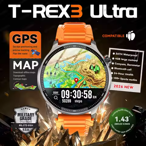 Newly T-Rex3 Ultra 4GB Memory GPS Sports Smart Watch Offline Map 1.43" AMOLED Display 3ATM Flash Cha