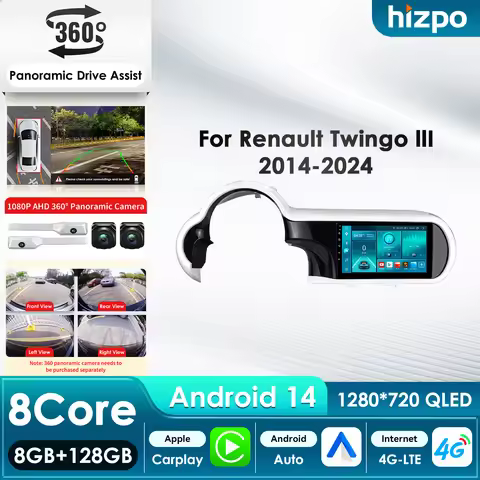 Hizpo 2Din 360Camera Car Intelligent Systems Android Car Radio for Renault Twingo Ⅲ 2014-2024 Multim