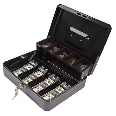 HOMEYUER Cash Box With Lock, Money Box With Cash Tray, Lock Metal Box With Key, Money Saving Organiz
