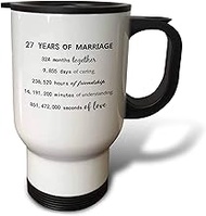 3dRose 27 Years of Marriage 27th Wedding Anniversary in months days hours-Travel Mug, 14oz, Stainles