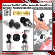 Motorcycle Mount Black Fork Stem Aluminum Alloy Base with 1 inch Ball Head for Motorbike Fork Stem H