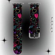 1pc Neon Color Block Heart Design Soft Elastic Breathable Replacement Wristband Strap Compatible Wit